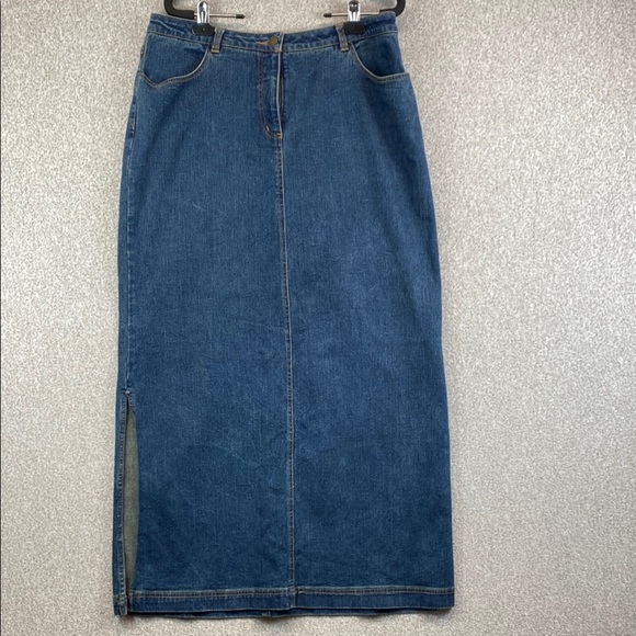 Vintage Spiegel denim maxi skirt size 14 modest retro classic neutral minimalist - Picture 1 of 8